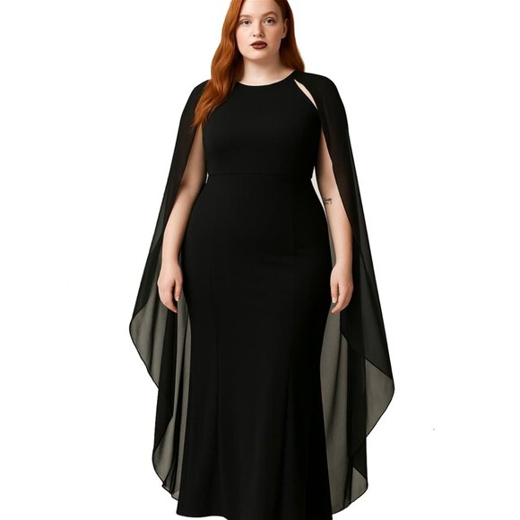 unknown Dresses & Skirts - Black Cape Sleeve Column Gown XXL Formal Maxi Dress Sheer Chiffon Elegant